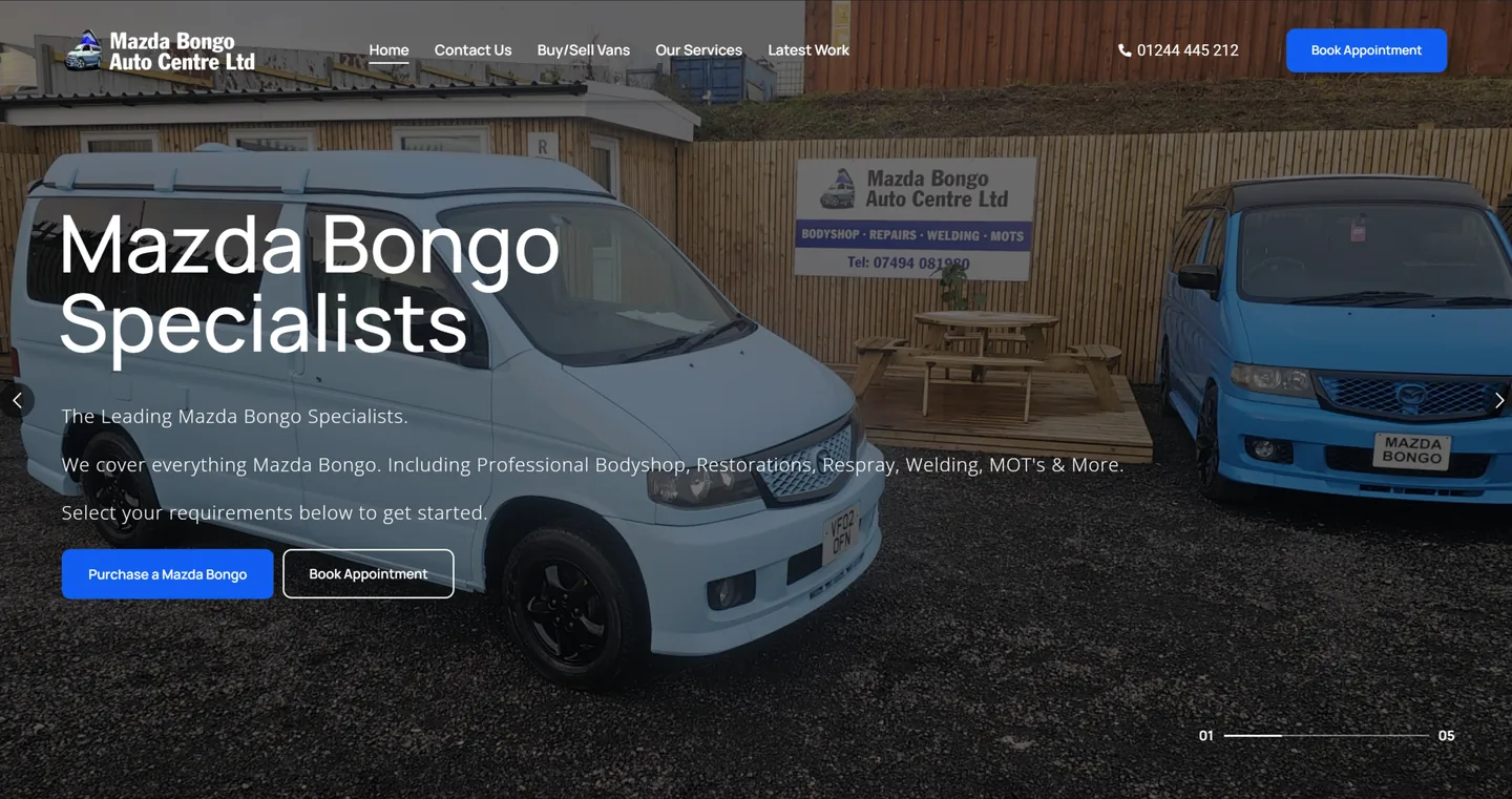 Mazda Bongo Auto Centre website project by SmartyX