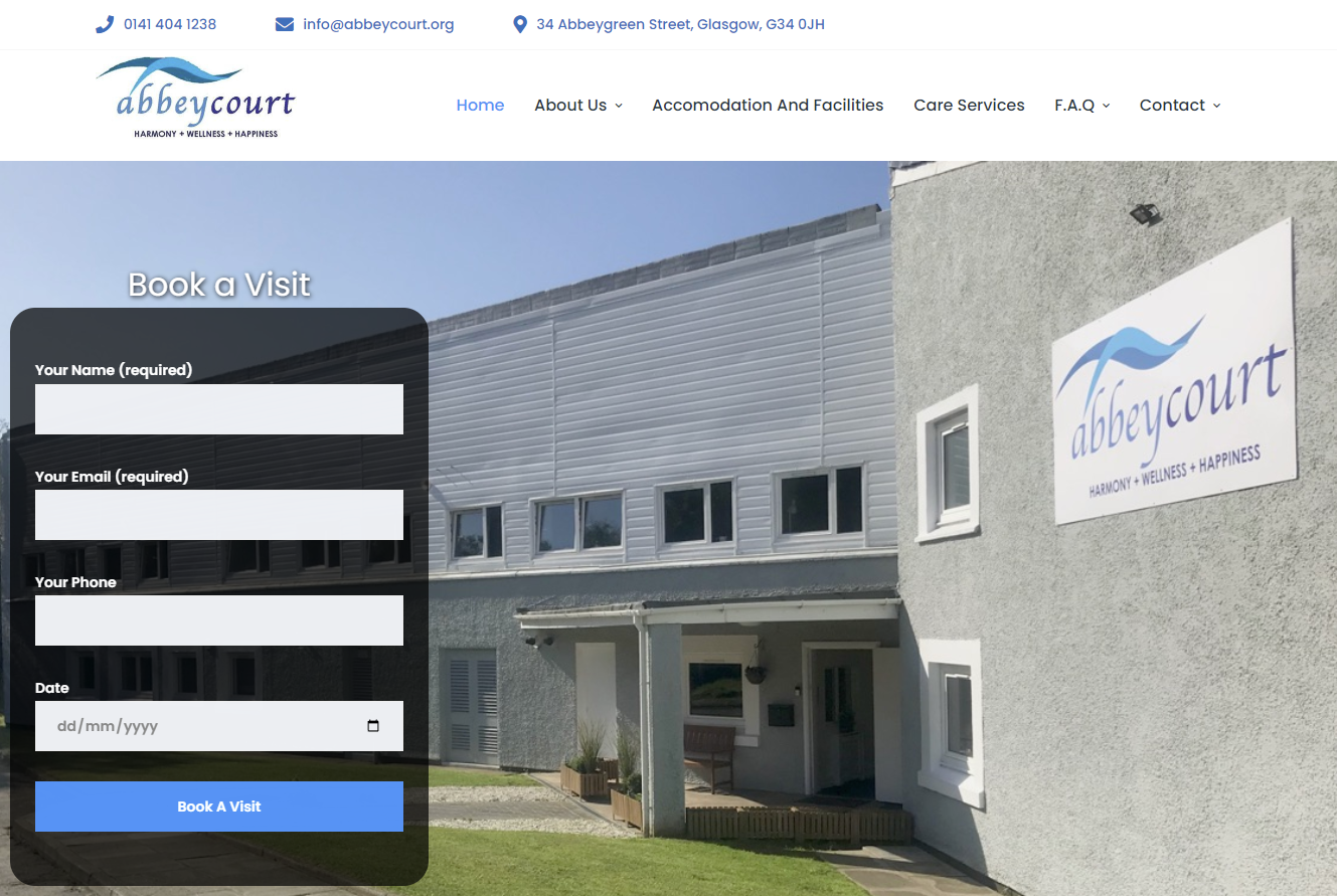 Abbey Court Care Home Website Design