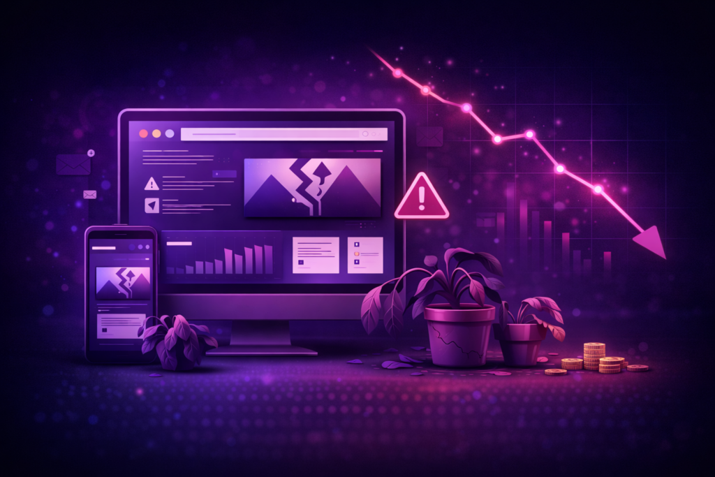 traditional website failing to generate traffic or leads with declining performance graph