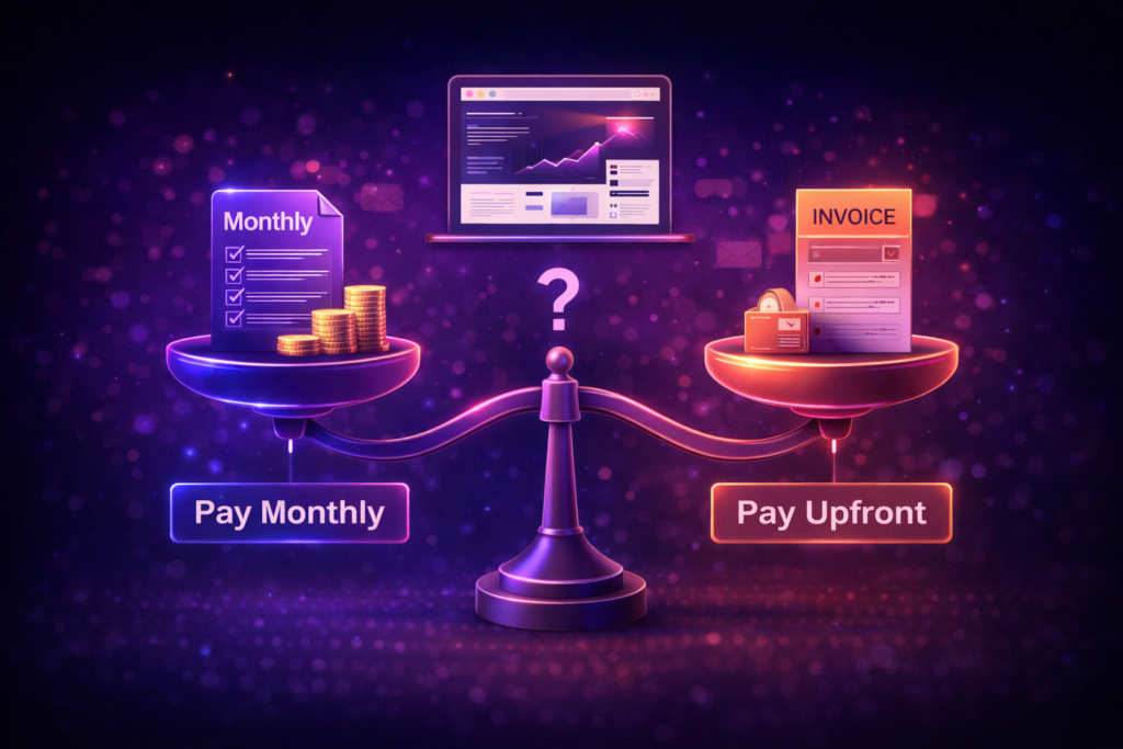 comparison of pay monthly vs upfront website design costs for UK businesses